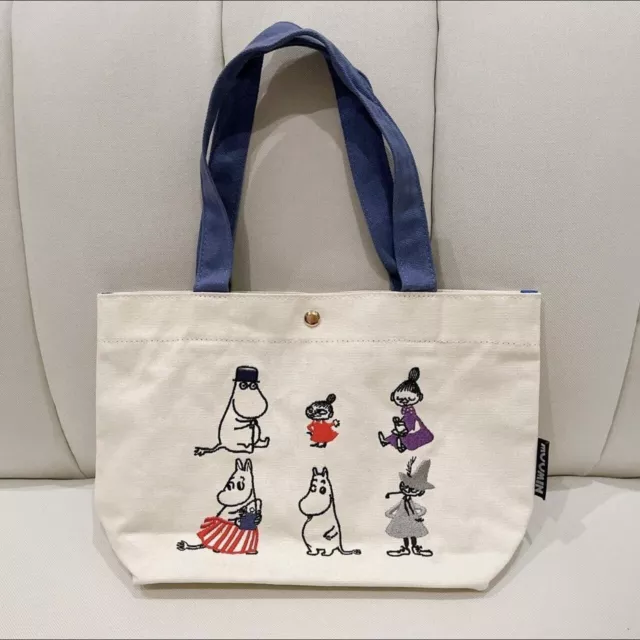 NWOT kawaii Moomin embroidery canvas tote bag with blue handles Japan limited