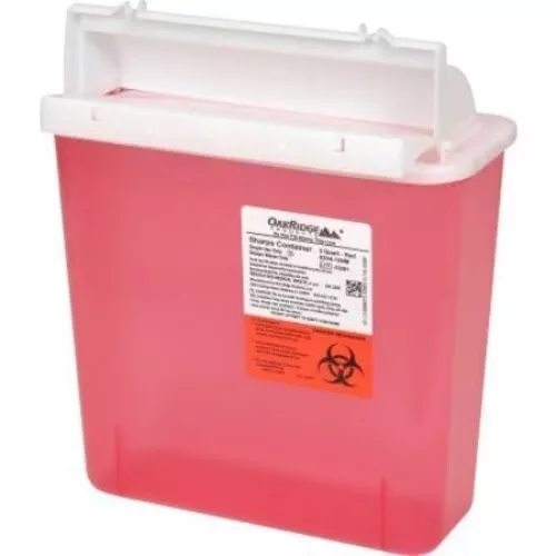 Oakridge Products 5 Quart Sharps Container w/ Horizotal Drop Lid, M-Style, Red