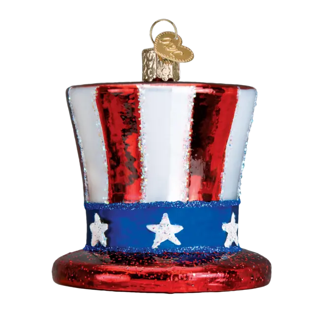 Uncle Sam's Hat USA Glass Ornament Old World Christmas New with Gift Box