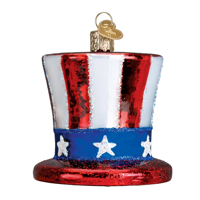 Uncle Sam's Hat USA Glass Ornament Old World Christmas New with Gift Box