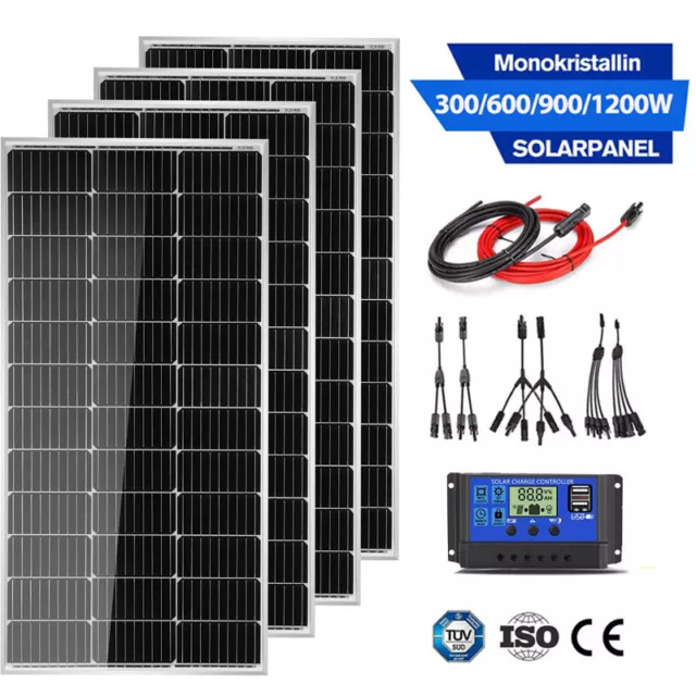 300W Solar Panel Kit 12V Mono Fixed Home Caravan Camping Power Battery Charging