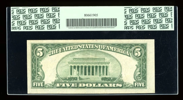 DBR $5 1934-C Silver Fr. 1653W MA Block Wide Face PCGS 30 Serial M01748520A 2