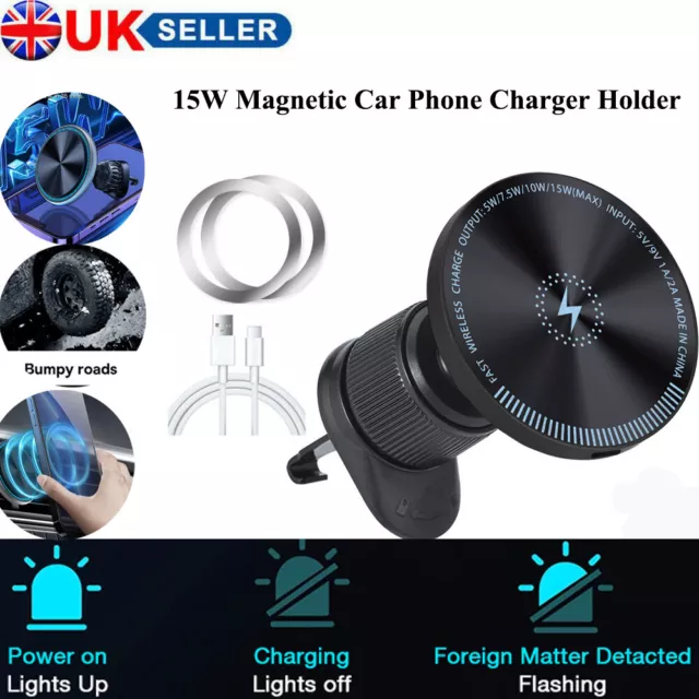 Magnetic Wireless Car Charger Mount Holder For iPhone Magsafe 15 14 13 12 ProMax