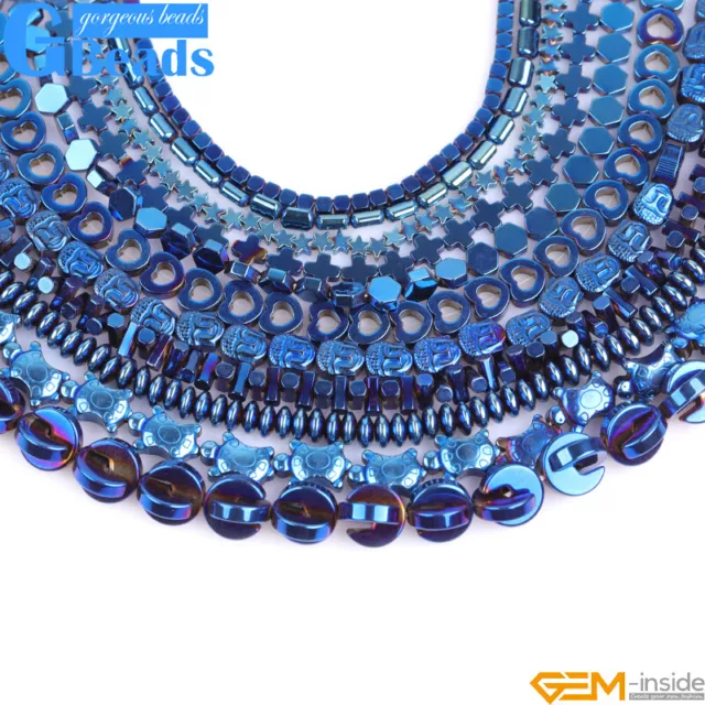 Blue Metallic Coated Hematite Reflection Assorted Shapes Stone Loose Beads 15"