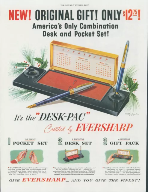 1950 Eversharp Pen Desk-Pac Combo Desk Pocket Set Gift Pack Vintage Print Ad SP7