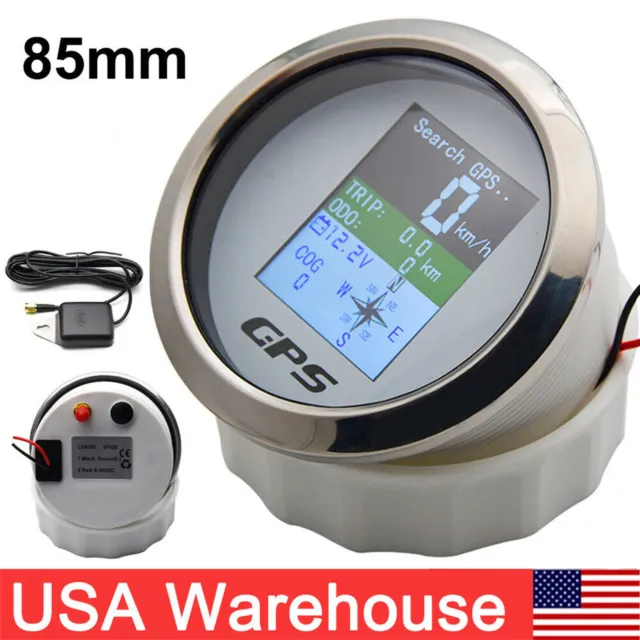 Waterproof 85mm Digital GPS Speedometer Odometer Voltmeter Gauge for Boat Car US