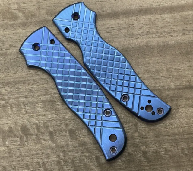 Blue anodized FRAG CNC milled Titanium Scales for SHAMAN Spyderco