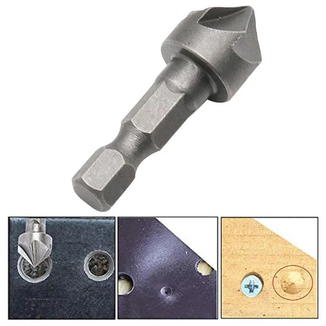 6 FLUTE 90 Degree Countersink Drill Chamfer Bit 1/4" Hex For Carpentry ...