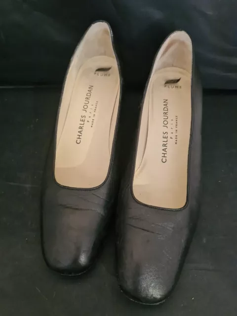 Vintage Charles Jourdan Black Leather Court Shoes UK Size 5