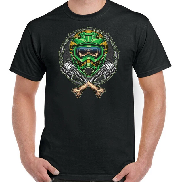 T-shirt Motocross Skull Uomo Dirt Bike Scrambler MotoX Casco Biker MotoX