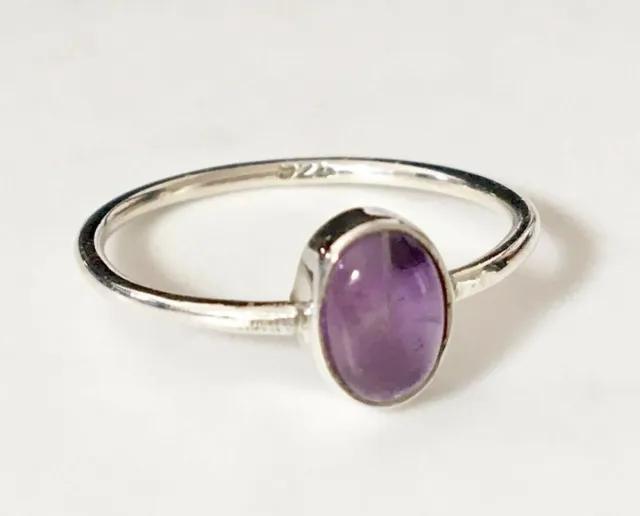 Sterling Silver Amethyst Ring Gemstone Stack Stackable Size 5 6 7 8 9 10 11 12