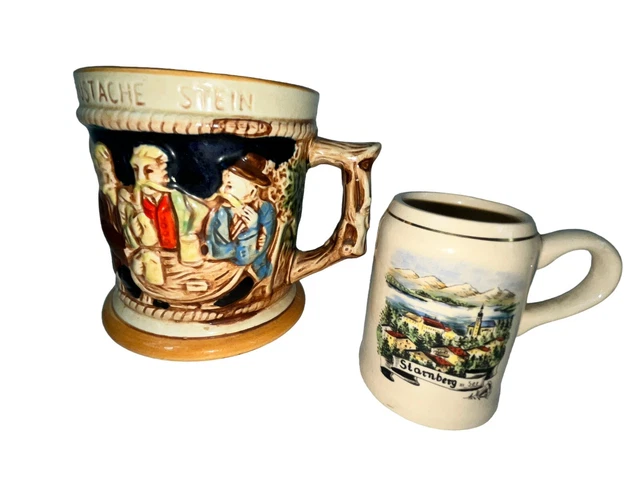 Vintage Mustache Stein Beer Mug Cup Bavarian German Style 3D Bar Scene Fun Gift