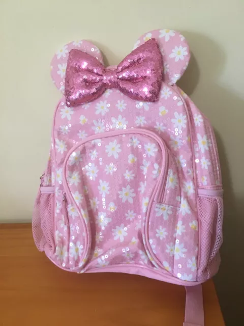 NWT Disney Store Minnie Mouse Pink Daisy Sequin Backpack School bag Junior