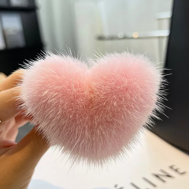 Women Girls Cute Real Mink Fur Hair Ring Heart shaped Hair Rope Hair Accessories