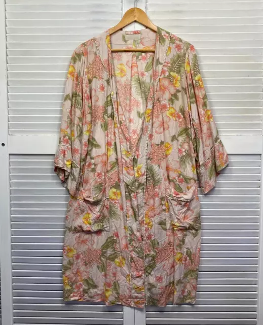 Peter Alexander Dressing Gown Robe Womens Large XL Floral Long Sleeve