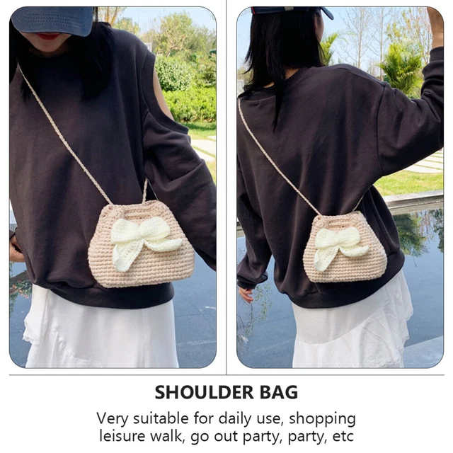 Knitted Drawstring Purse End Bag Summer Purse Shoulder Bags 3