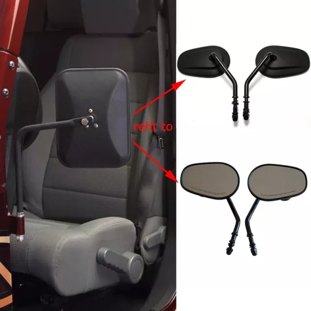 Long Stem Door Hinge Mirrors Matte Black Stainless For Jeep Wrangler YJ TJ JK JL