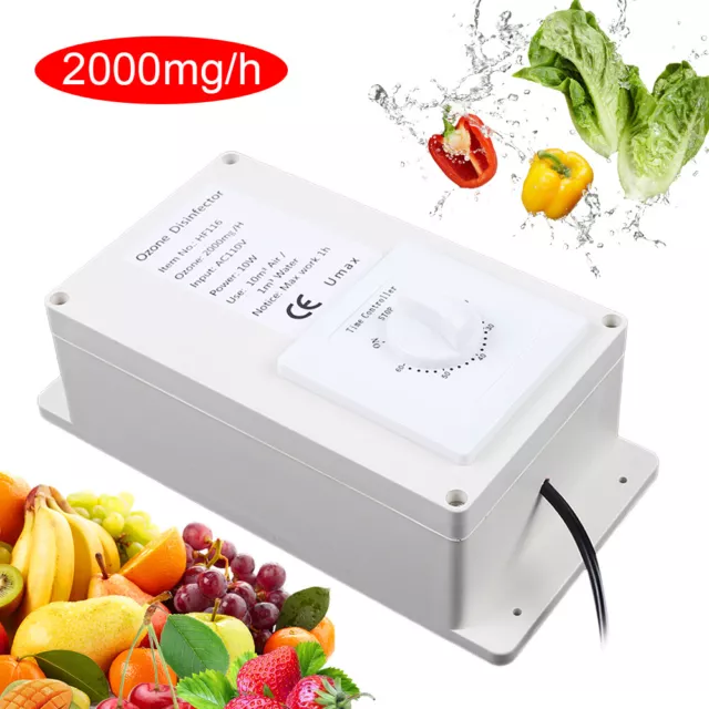 2000mg/h Ozone Generator Ozonizer Air Purifier Water Food Vegetable Sterilizer