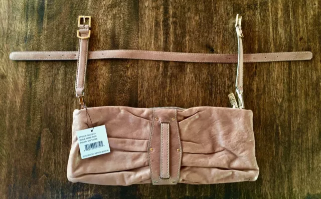 NWT Kooba Brown Leather Shoulder Bag Embellished Size S/M Ret $325 Tan Taupe