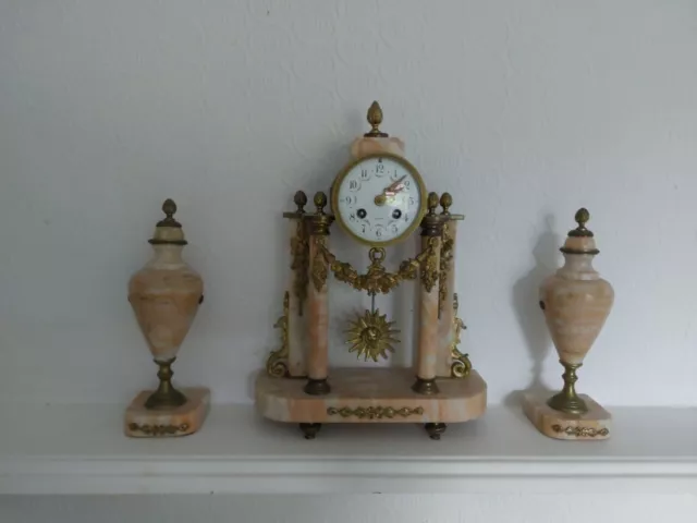 Antique French Marble/onyx Mantel Clock Set