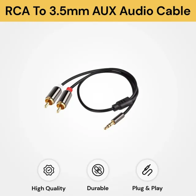 Gold Plated Premium Stereo Audio 3.5mm Aux Jack to 2 RCA 1m~5m converter Cable 2