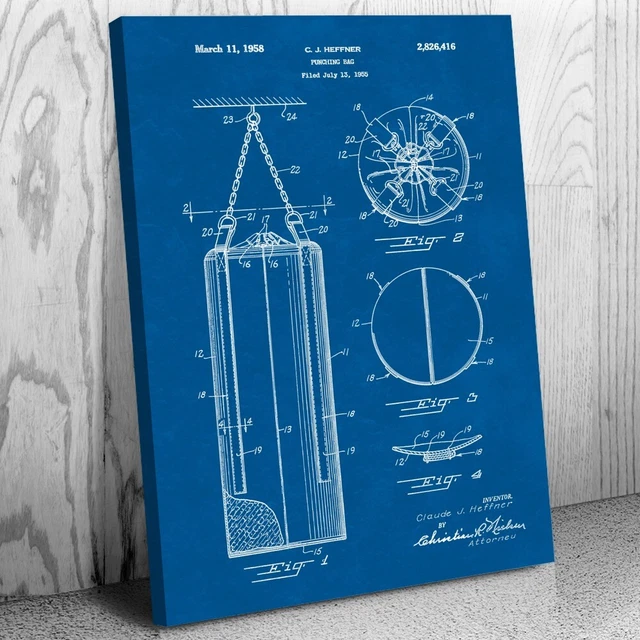 Punching Bag Patent Canvas Print Home Gym Decor Boxing Art Sports Gifts Wall Art