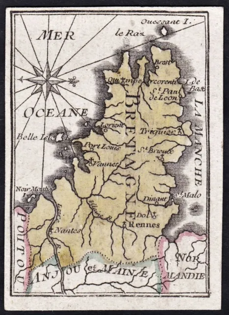 Bretagne Frankreich France playing card Spielkarte Karte map Poilly 1750