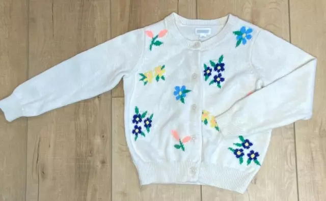 Vtg GYMBOREE Toddler Girls' Floral Embroidered Knit Sweater Cardigan 3T Rare