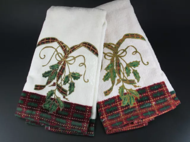 Lenox Holiday Nouveau FINGER TIP TOWELS Set of 2 100% Cotton 7720 Miss Match