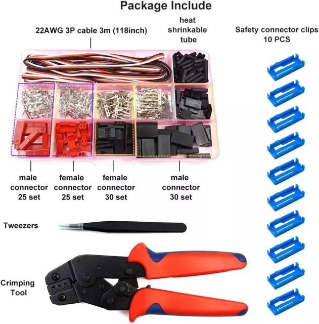 50 Sets Servo Plug Male Female Connector Crimp Pin Cable Kit with Crimping Tool
