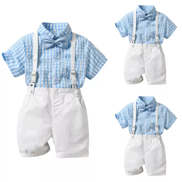 Kids Boys Gentleman Outfits Suit Lapel Shirts Tops Long Suspender Pants Baby Boy