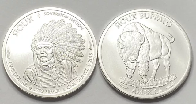 2015 Sioux Indian Chief Sovereign Nation Buffalo 1 Troy Oz .999 Silver Round 03 2015 Sioux Indian Chief Sovereign Nation Buffalo 1 Troy Oz .999 Silver Round 03
