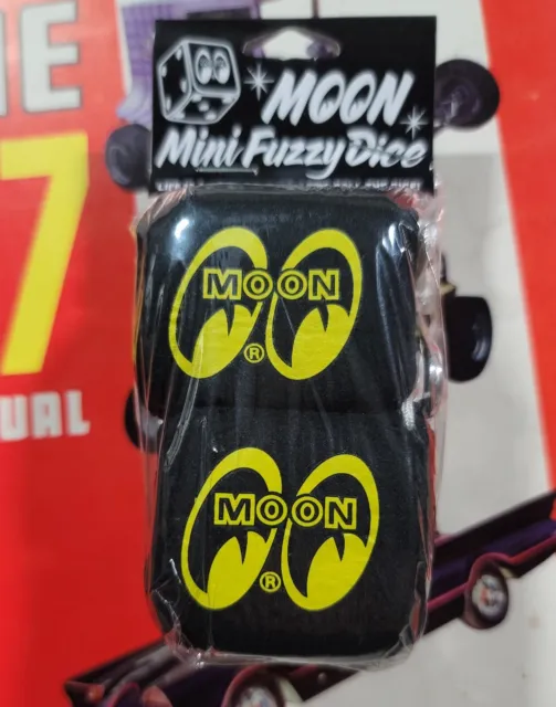 MOON Hanging Mini FUZZY DICE w Logo MoonEYES Custom Car Auto Hot Rod Lowrider