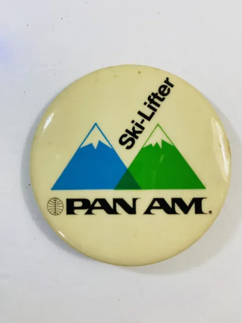 Pan Am Vintage Advertisement Ski Lifter Button Pinback 2” Inch Pan Am Airlines