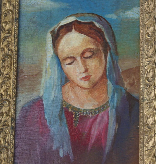 Le voile bleu Petite huile sur panneau non signe. portrait 2