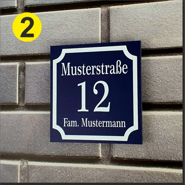 Hausnummer retro Hausnummernschild Straßenname individuell Wunschtext blau 2