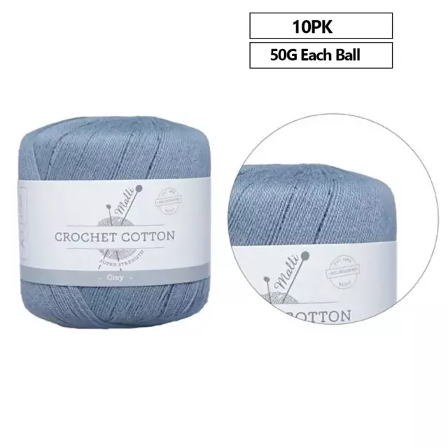 10 x 50g Grey Crochet Cotton Soft Fine Thread Wool Knitting Ball Craft Knit Yarn