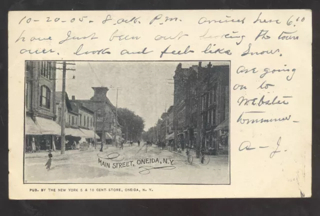 Oneida New York Downtown Main Street Scene Stores 1906 Vintage Postcard