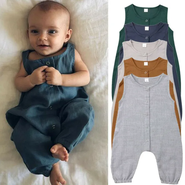 Newborn Infant Baby Girls Boys Linen Romper Outfits Jumpsuit Bodysuit Clothes 2