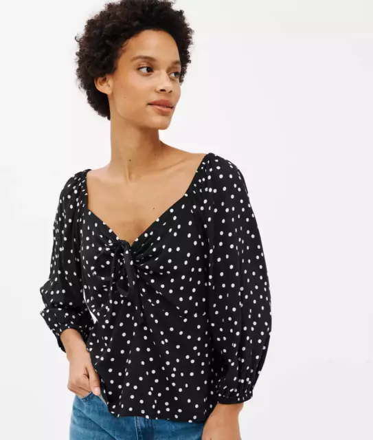 Anyday John Lewis Blouse Top 10 Black White Spot Sweatheart Neck BNWT RRP£32