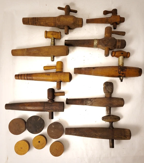 Large Collection Of Barrel Spigots Oak Brewing Barrel Parts Decor Man Cave...