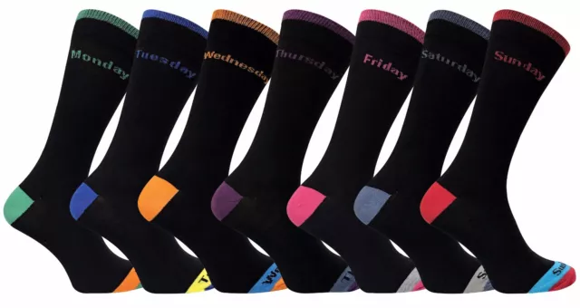 7 Paires Homme Jours de la Semaine Coton Respirant Fantasie Noires Chaussettes