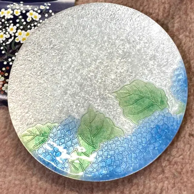 Japanese ANDO cloisonne ware Round Hydrangea Silver ornamental plate φ3.6"