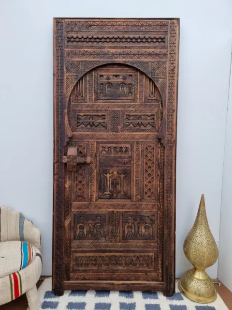 Great Vintage Handmade Moroccan Door 88"x39", Old Artwork Moroccan Carved Door