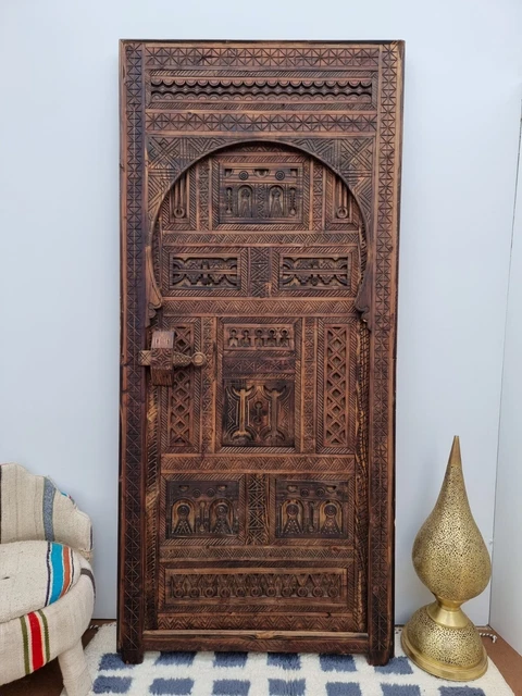 Great Vintage Handmade Moroccan Door 88"x39", Old Artwork Moroccan Carved Door