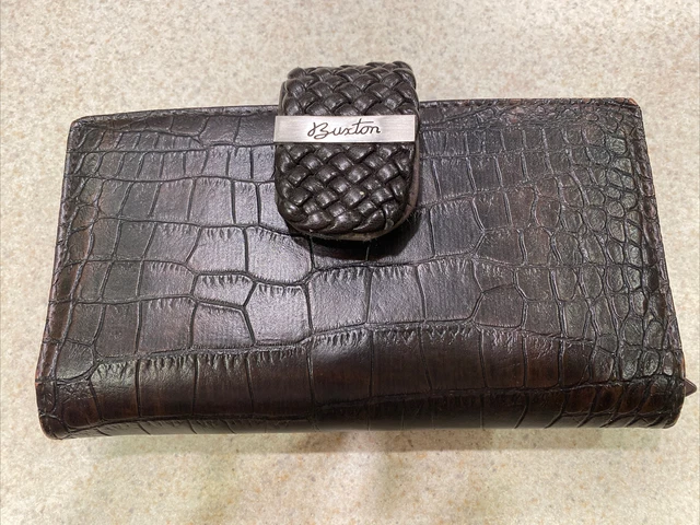 Buxton Wallet Women Faux Leather Croc Embossed Clutch Multi Pockets