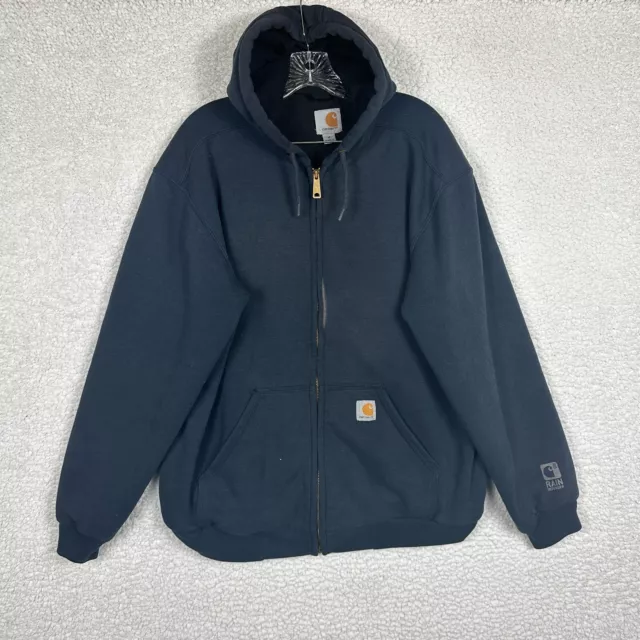 CARHARTT RAIN DEFENDER Full zip jacket mens Size medium blue Hooded ...