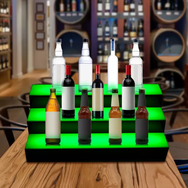 24" 3 Step Tier LED Lighted Back Bar Glowing Liquor Bottle Display Shelf HOT