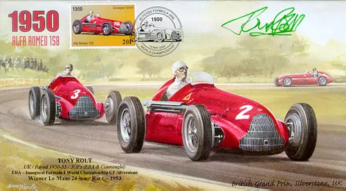 1950c ALFA ROMEO 158s SILVERSTONE F1 cover  signed POW TONY ROLT MC* Colditz POW