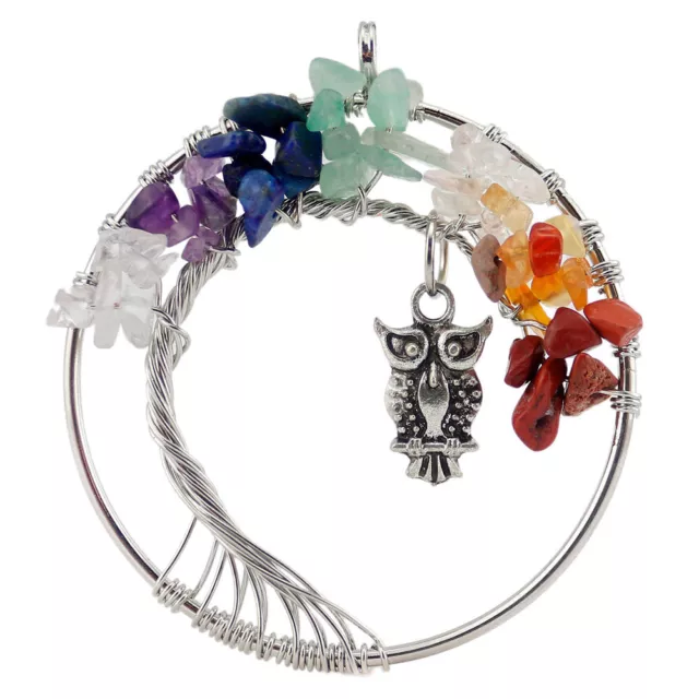 Tree Of Life Multi Agate Amethyst Crystal Gemstone Silver Owl Necklace Pendants